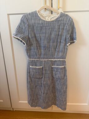 LK Bennett Blue and White Tweed Midi Dress